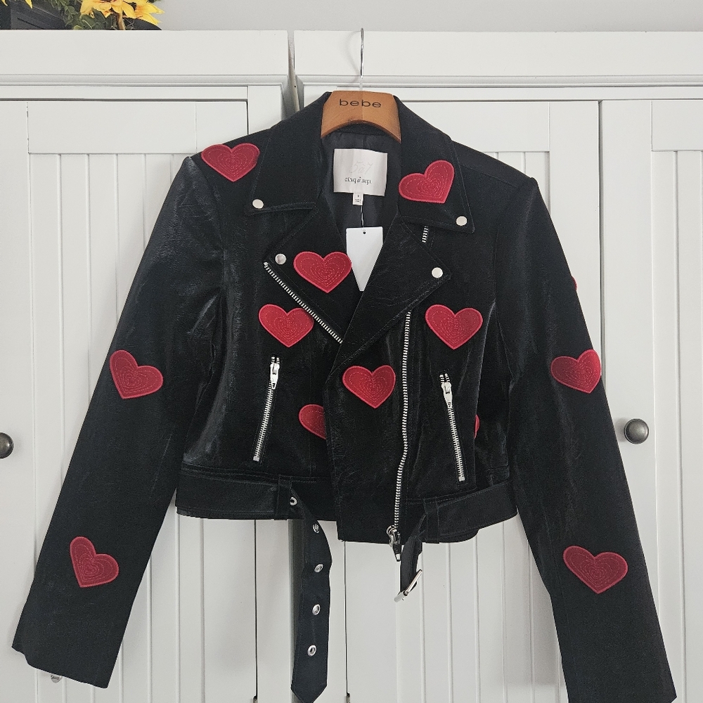 NWT Cinq a Sept Black Jacket with Red Heart Accents